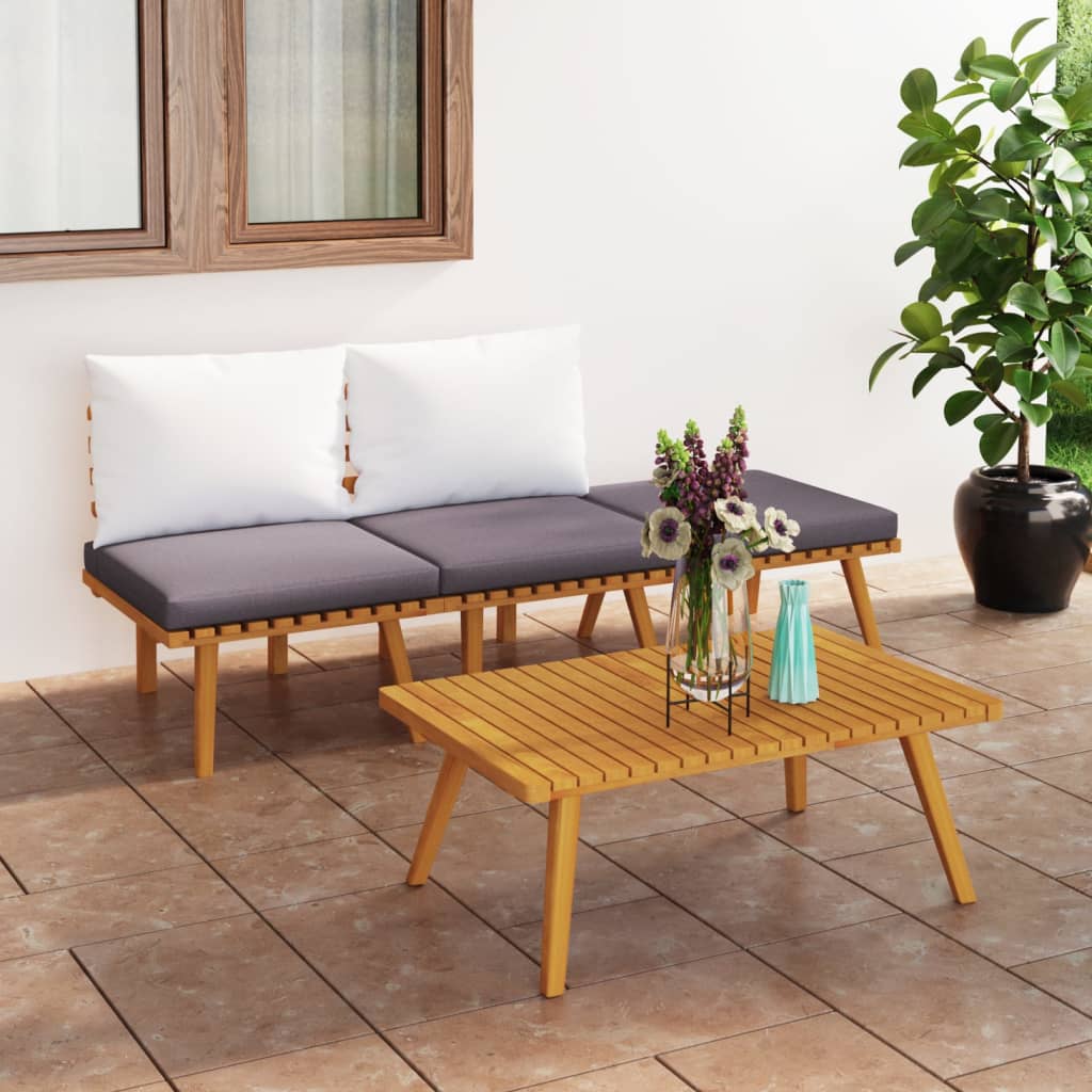 4 Pcs conj. lounge jardim c/ almofadões madeira acácia maciça