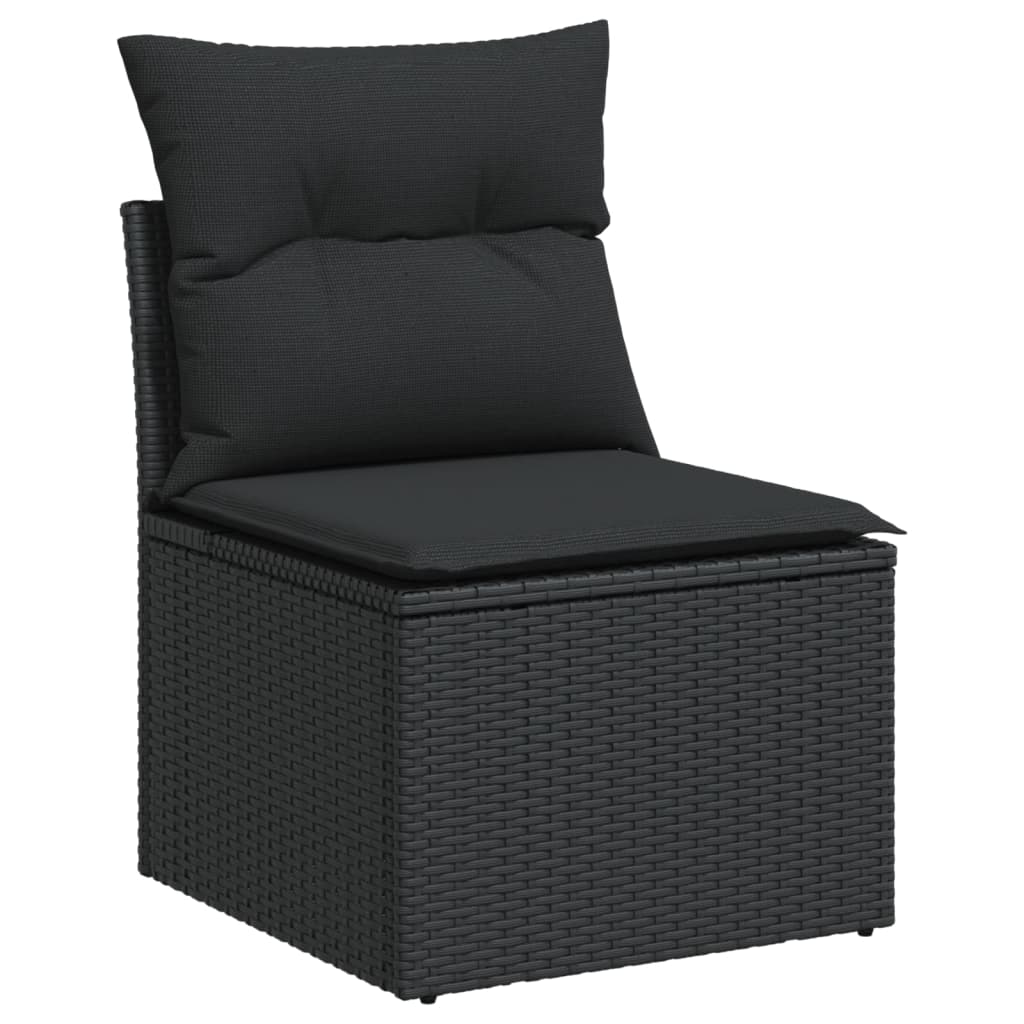 10 Pcs conjunto sofás de jardim c/ almofadões vime PE preto