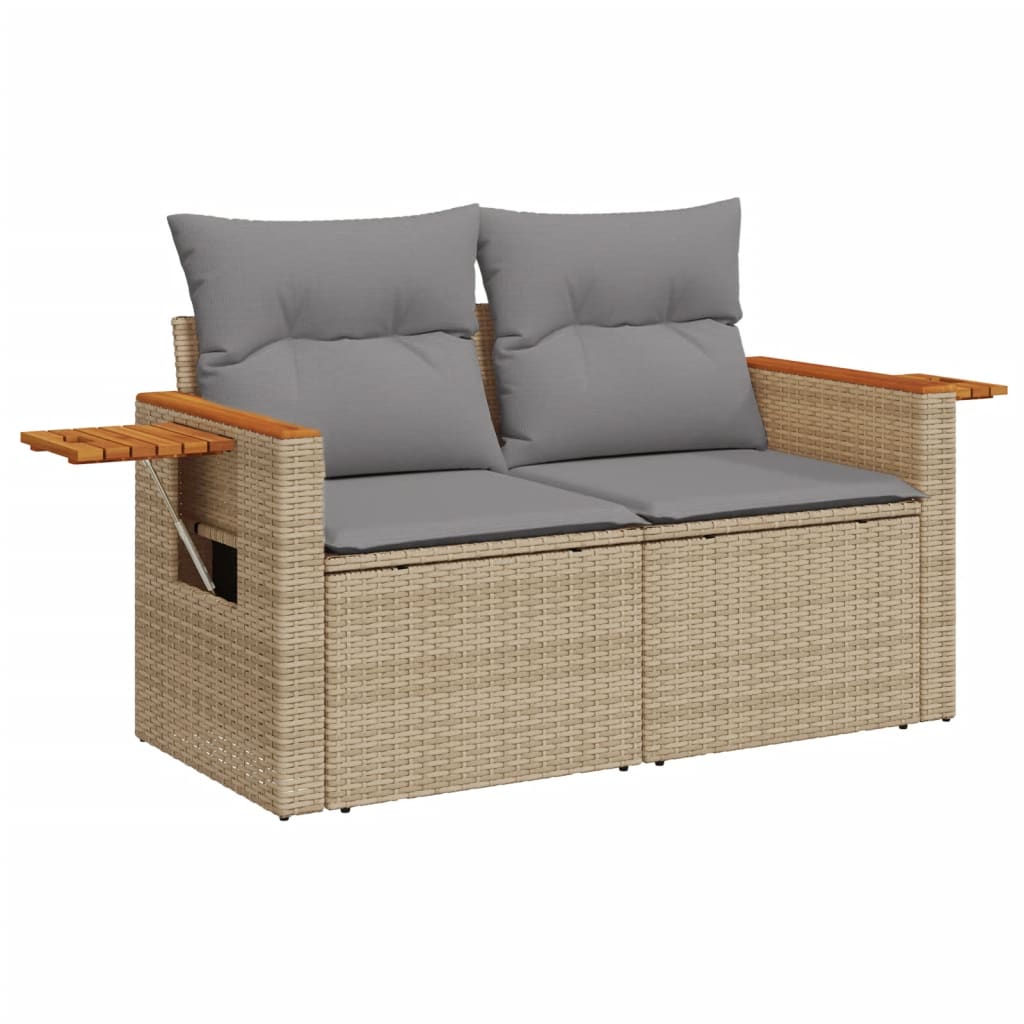 7 Pcs conjunto de sofás p/ jardim com almofadões vime PE bege