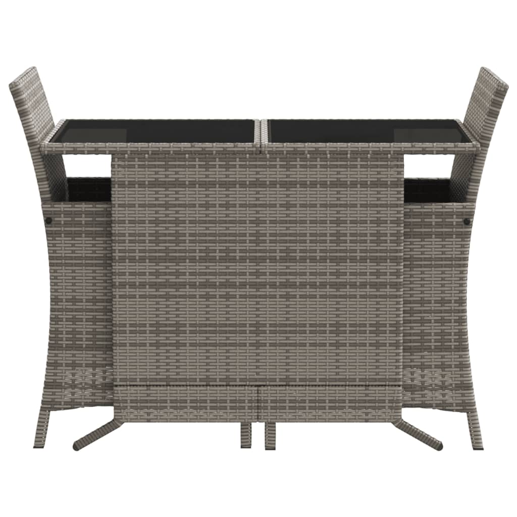 3 Pcs conjunto bistrô com almofadões vime PE cinza