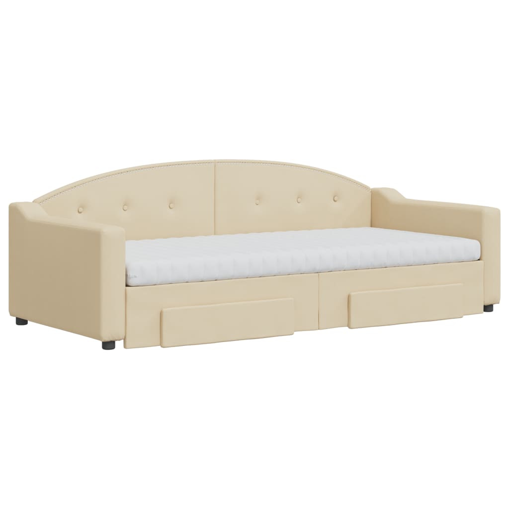 Sofá-cama com gavetão e gavetas 90x200 cm tecido cor creme