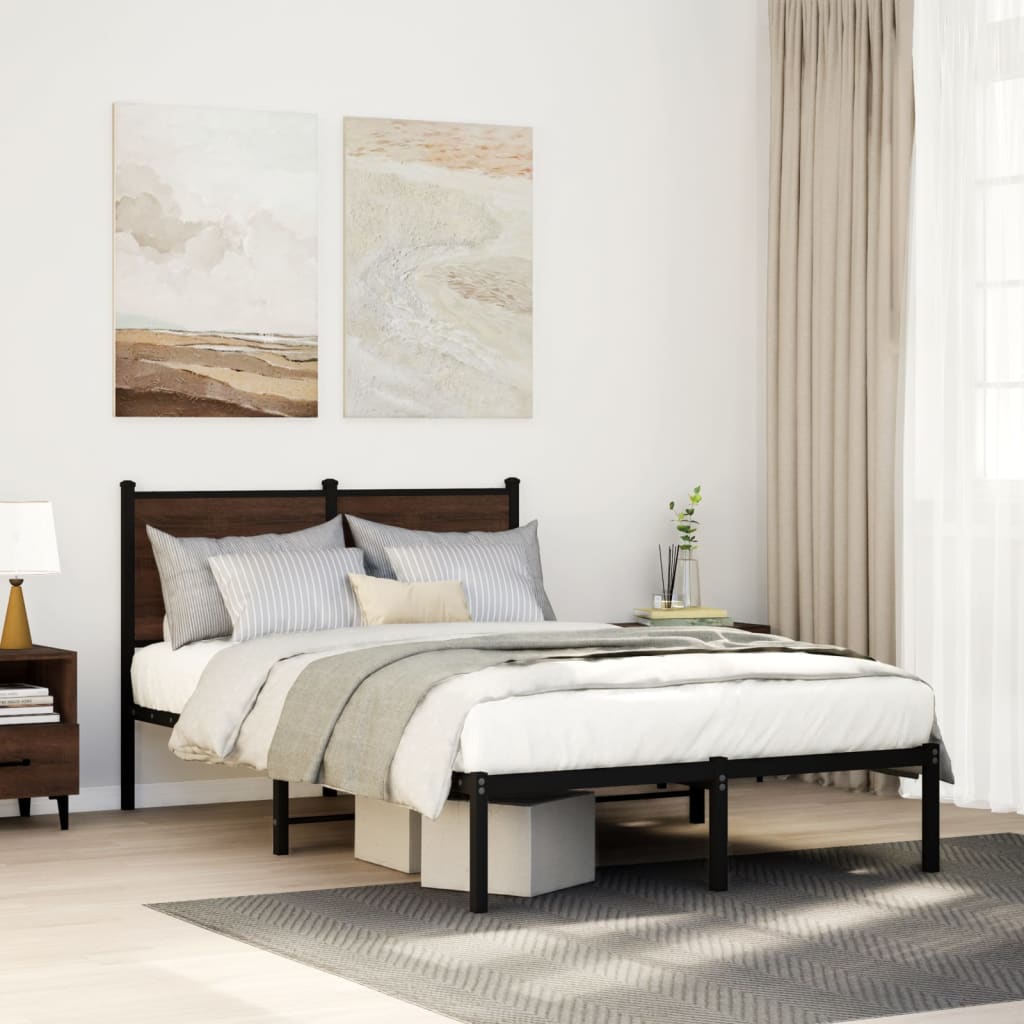 Estrutura de cama sem colchão 120x200cm metal carvalho castanho