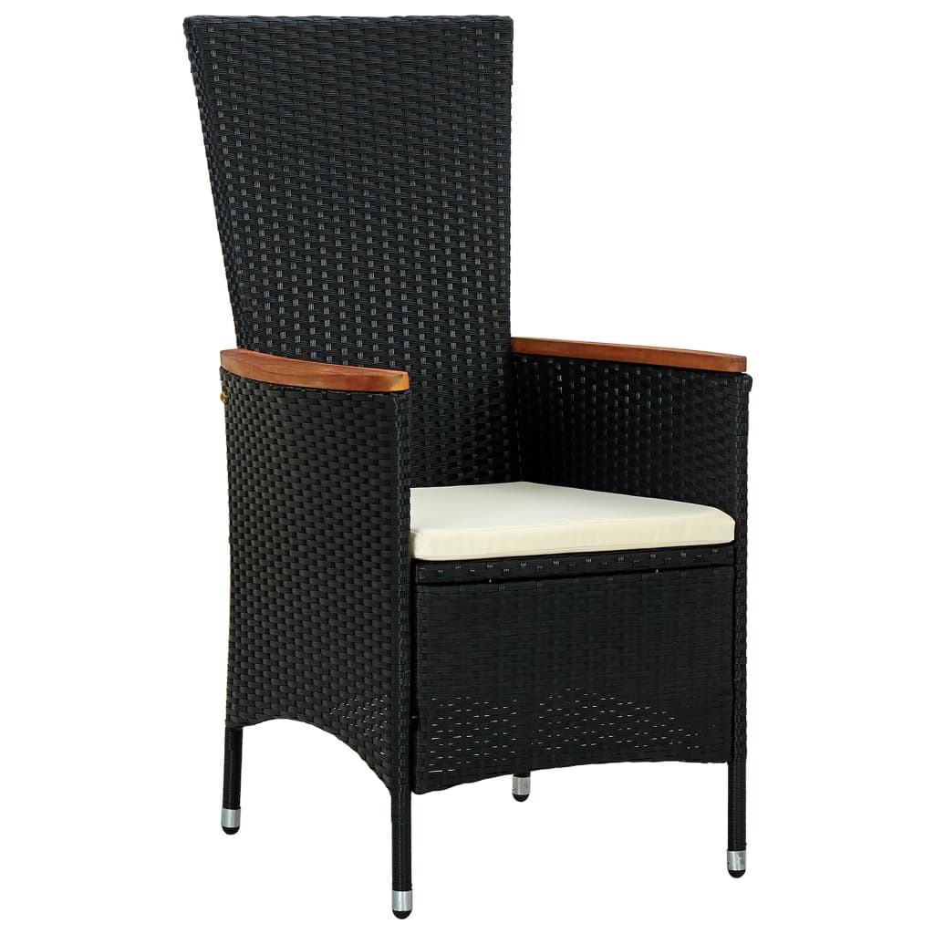 7 Pcs conjunto jantar p/ exterior vime PE madeira acácia preto