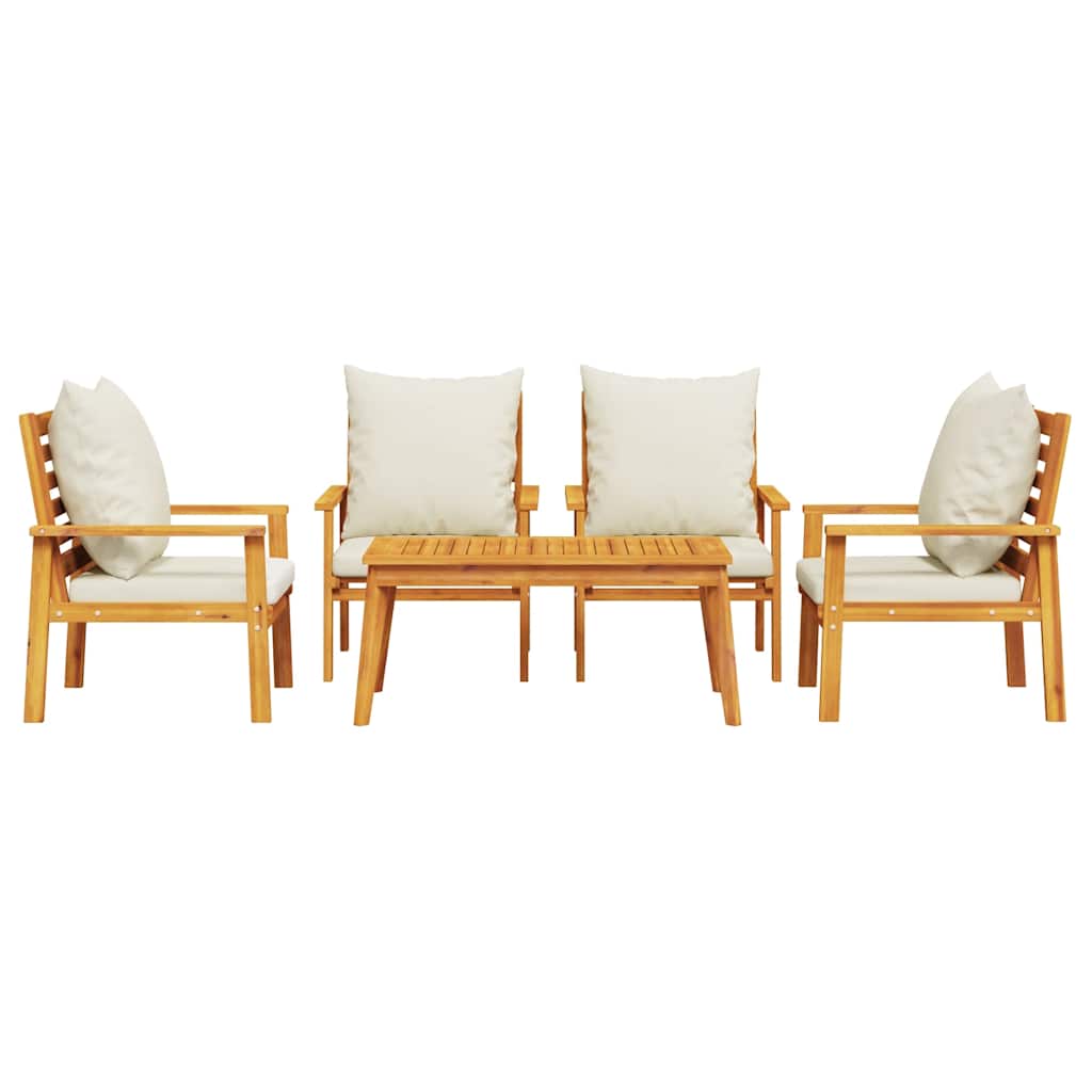 5 Pcs conjunto lounge de jardim c/ almofadões acácia maciça