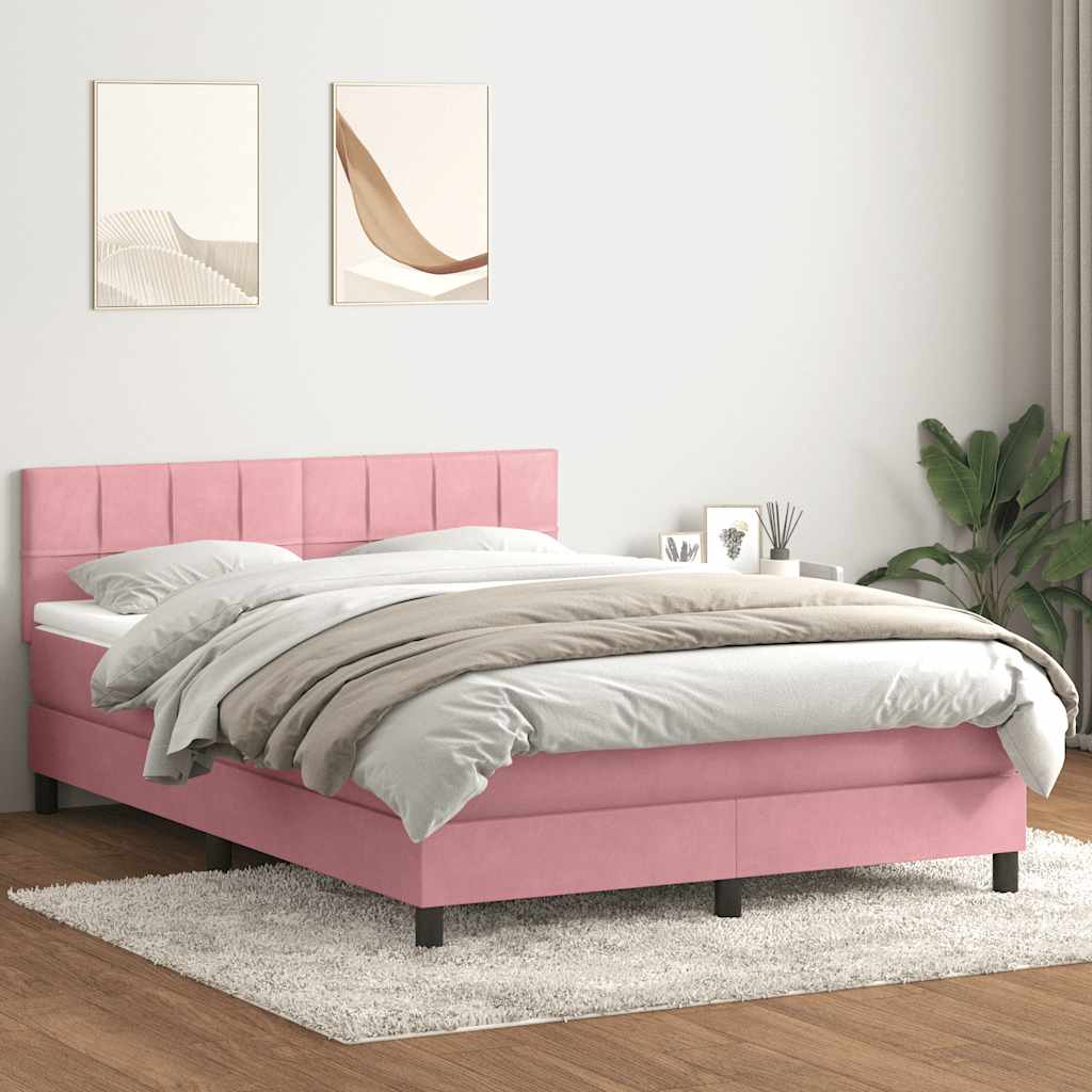 Cama com molas/colchão 140x210 cm veludo rosa
