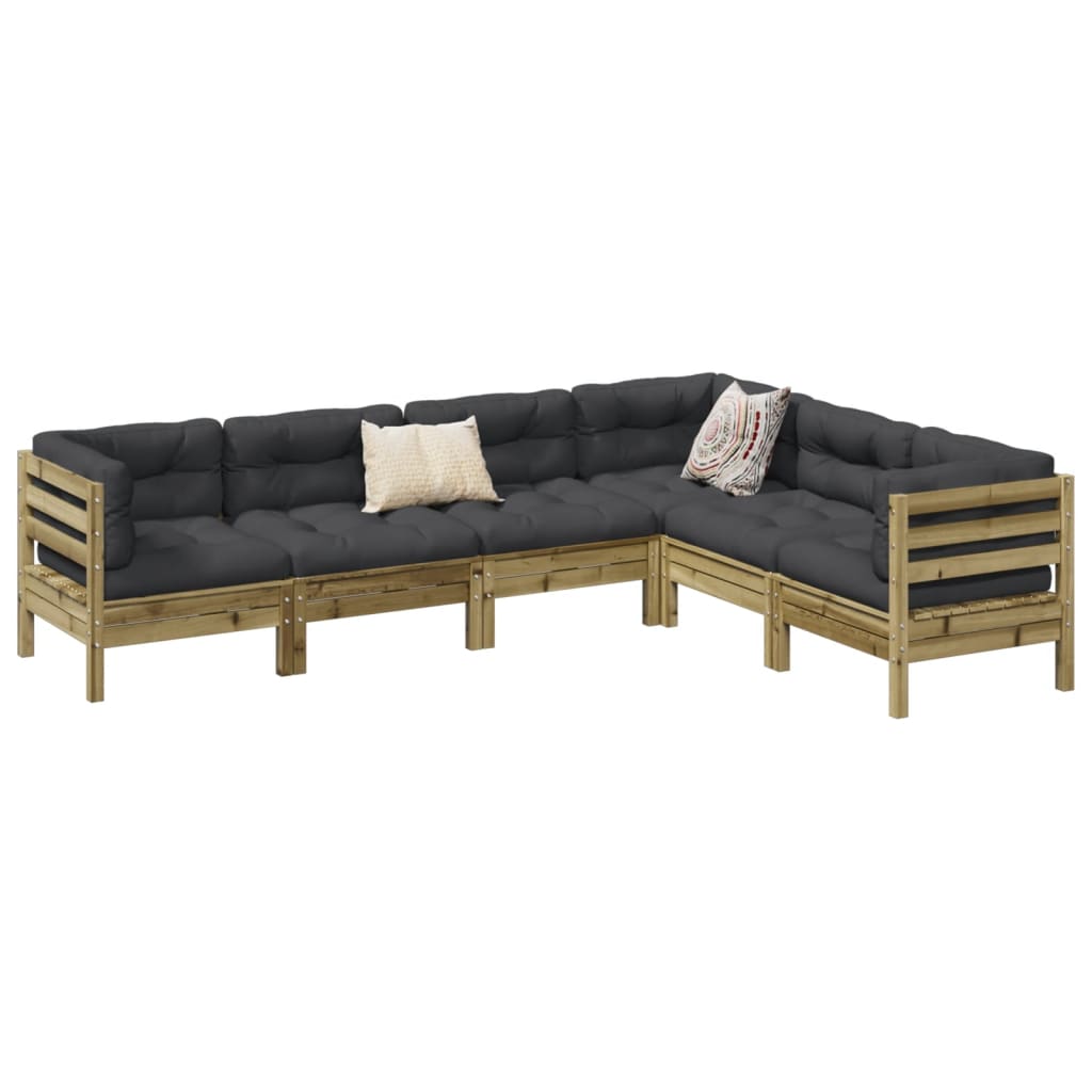 6 Pcs conjunto sofás de jardim c/ almofadões pinho impregnado