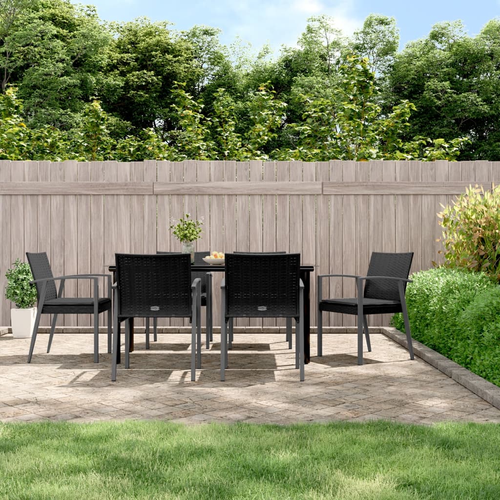 7 Pcs conjunto de jantar p/ jardim c/ almofadões vime PE e aço