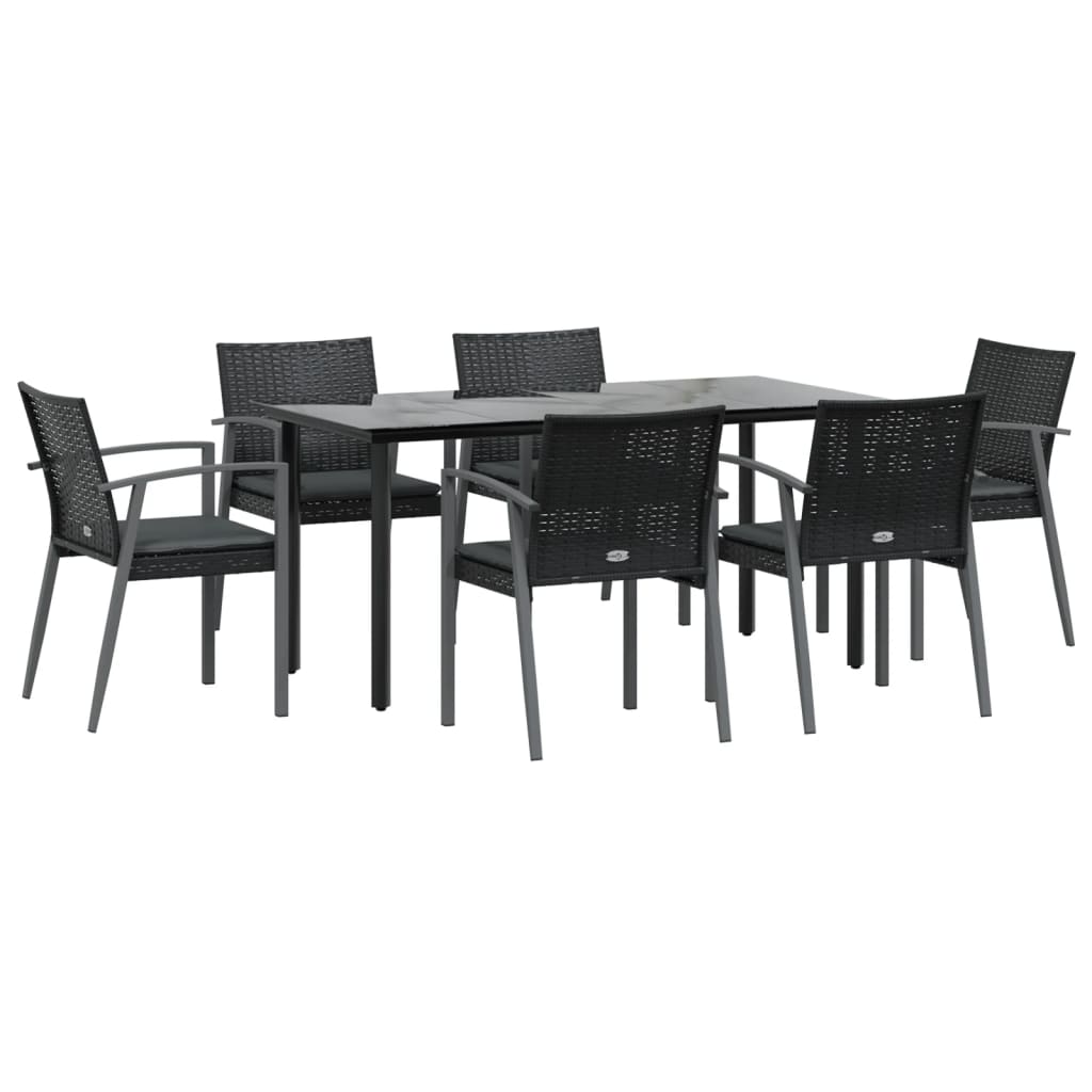 7 Pcs conjunto de jantar p/ jardim c/ almofadões vime PE e aço
