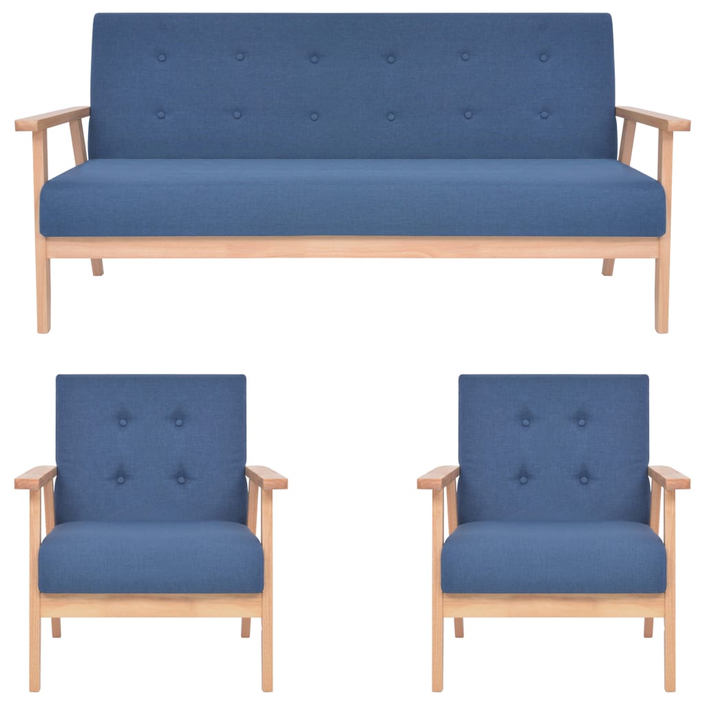 3 Pcs conjunto de sofás tecido azul