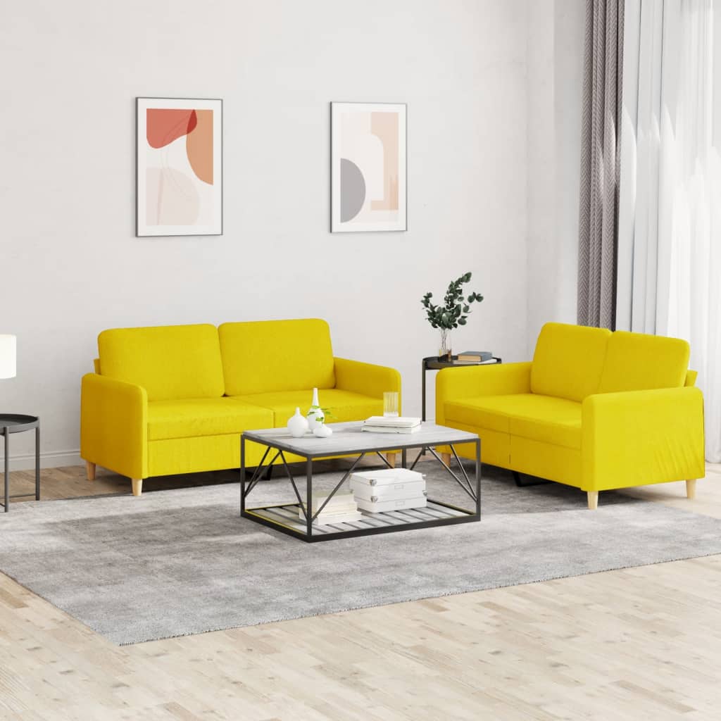 2 Pcs conjunto de sofás com almofadões tecido amarelo-claro