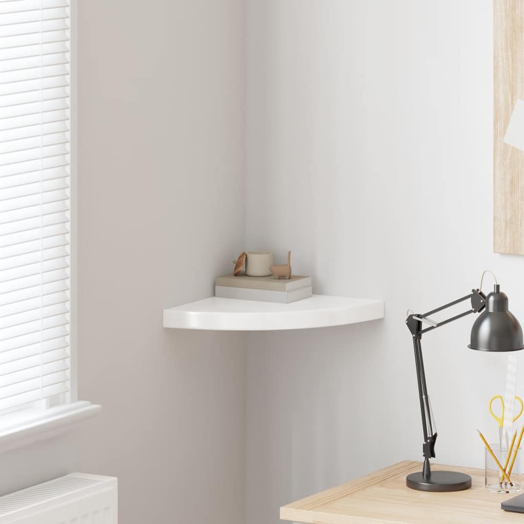 Prateleira de canto suspensa 35x35x3,8 cm MDF branco brilhante