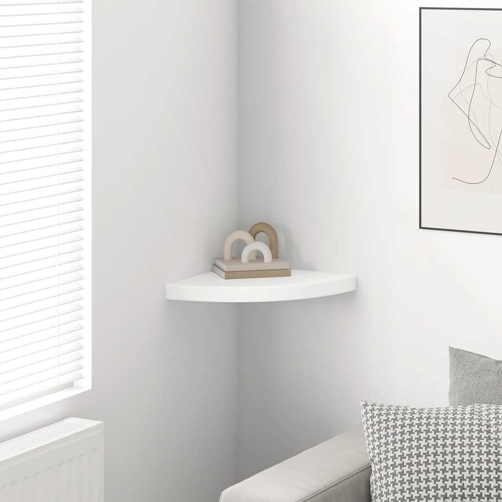 Prateleira de canto suspensa 35x35x3,8 cm MDF branco brilhante