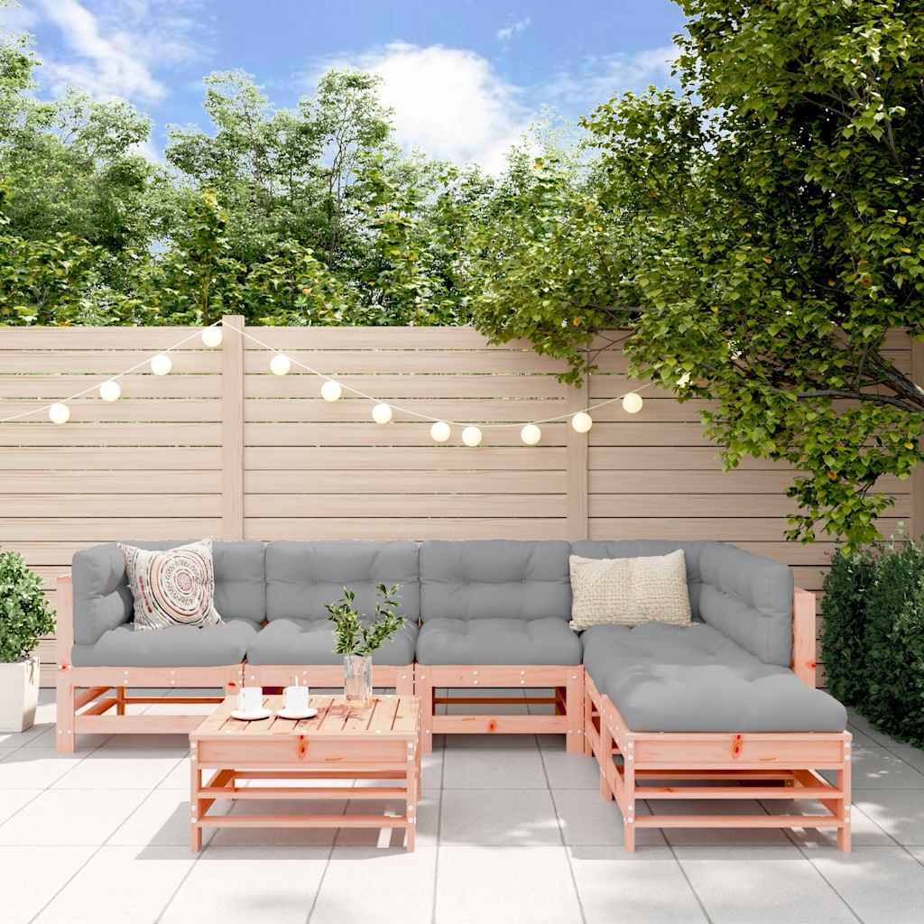 7 Pcs conjunto lounge de jardim madeira de douglas maciça