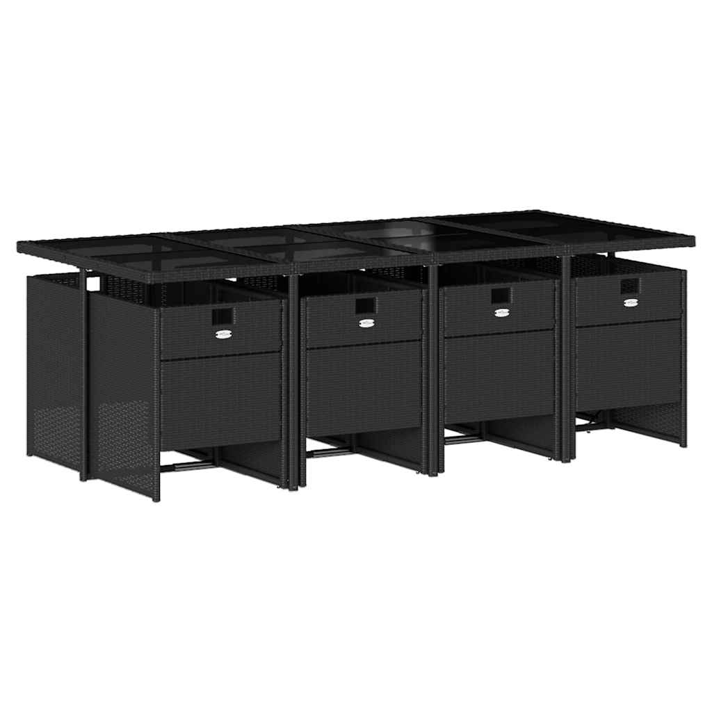 9 Pcs conjunto de jantar p/ jardim c/ almofadões vime PE preto