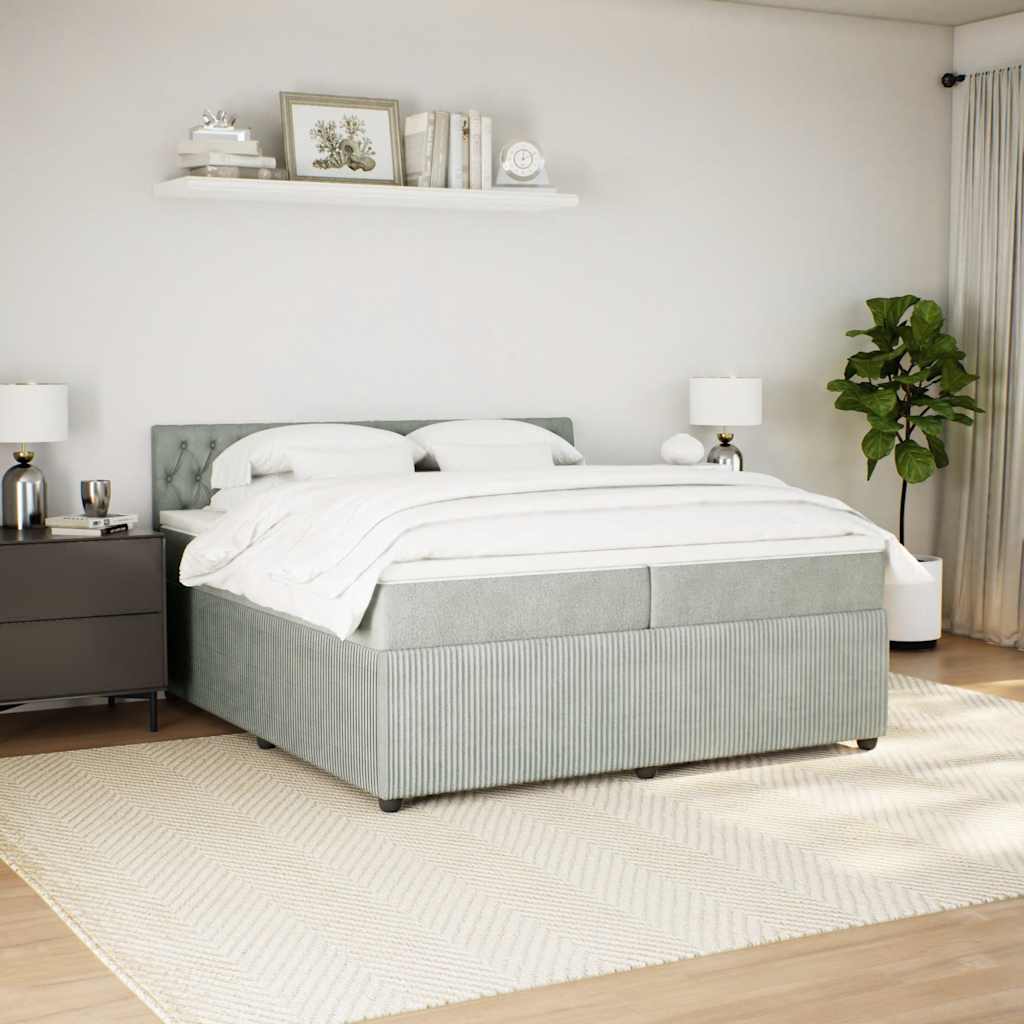 Cama com molas/colchão 200x200 cm veludo cinzento-claro