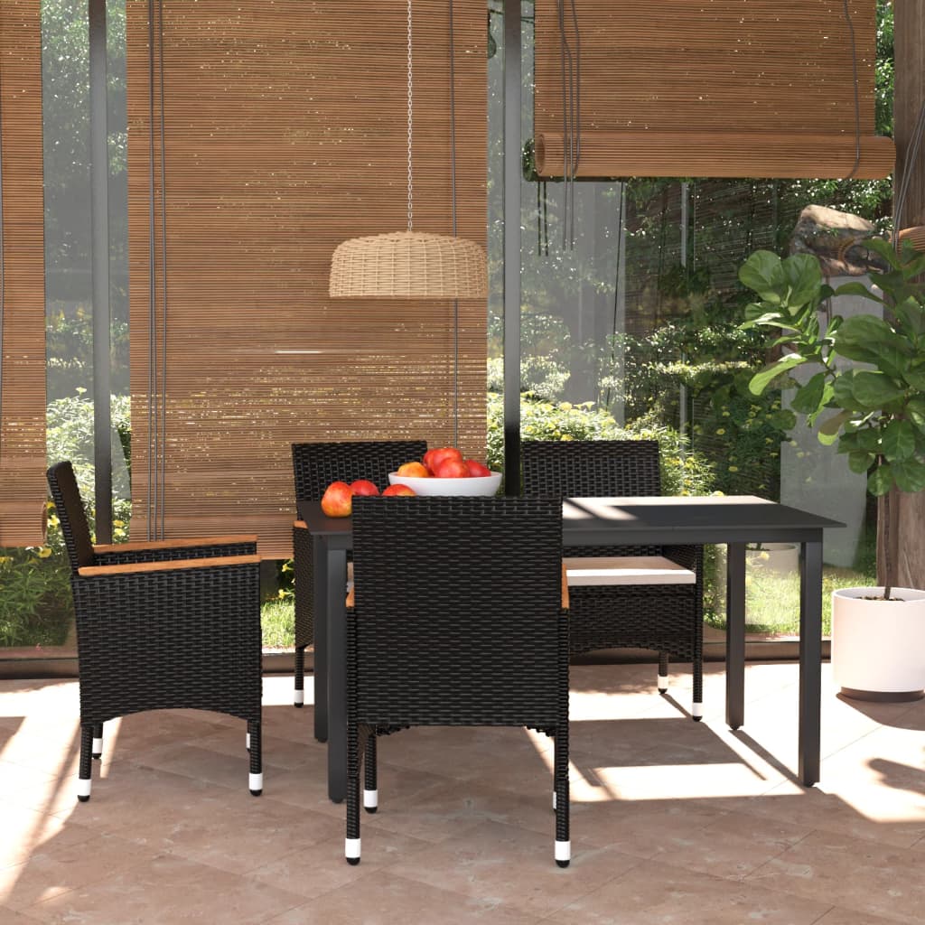 5 Pcs conjunto de jantar p/ jardim c/ almofadões vime PE preto