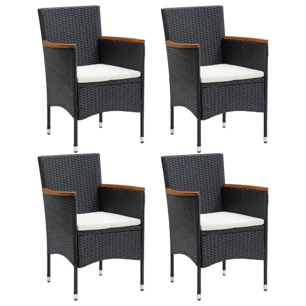 5 Pcs conjunto de jantar p/ jardim c/ almofadões vime PE preto