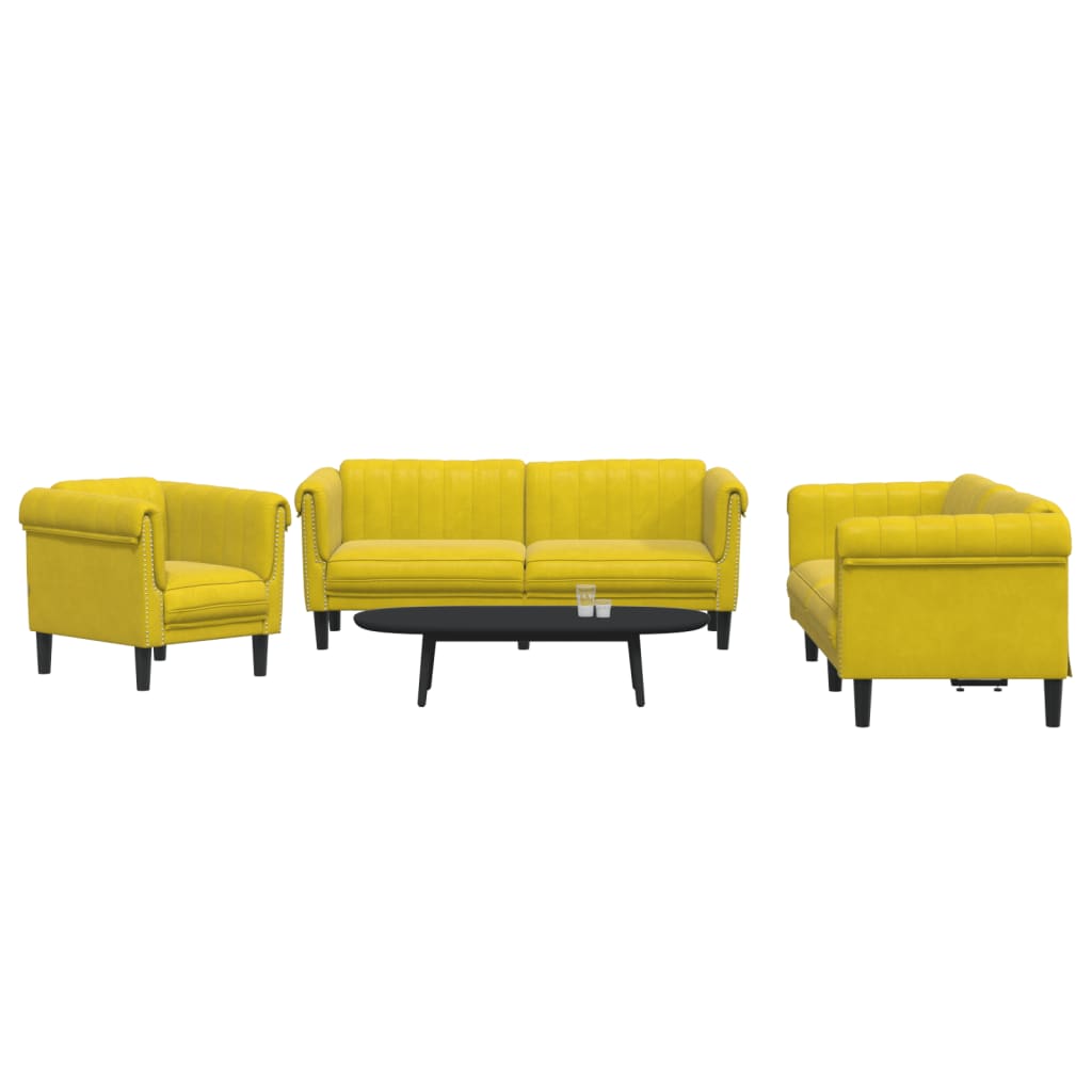 3 Pcs conjunto de sofás veludo amarelo