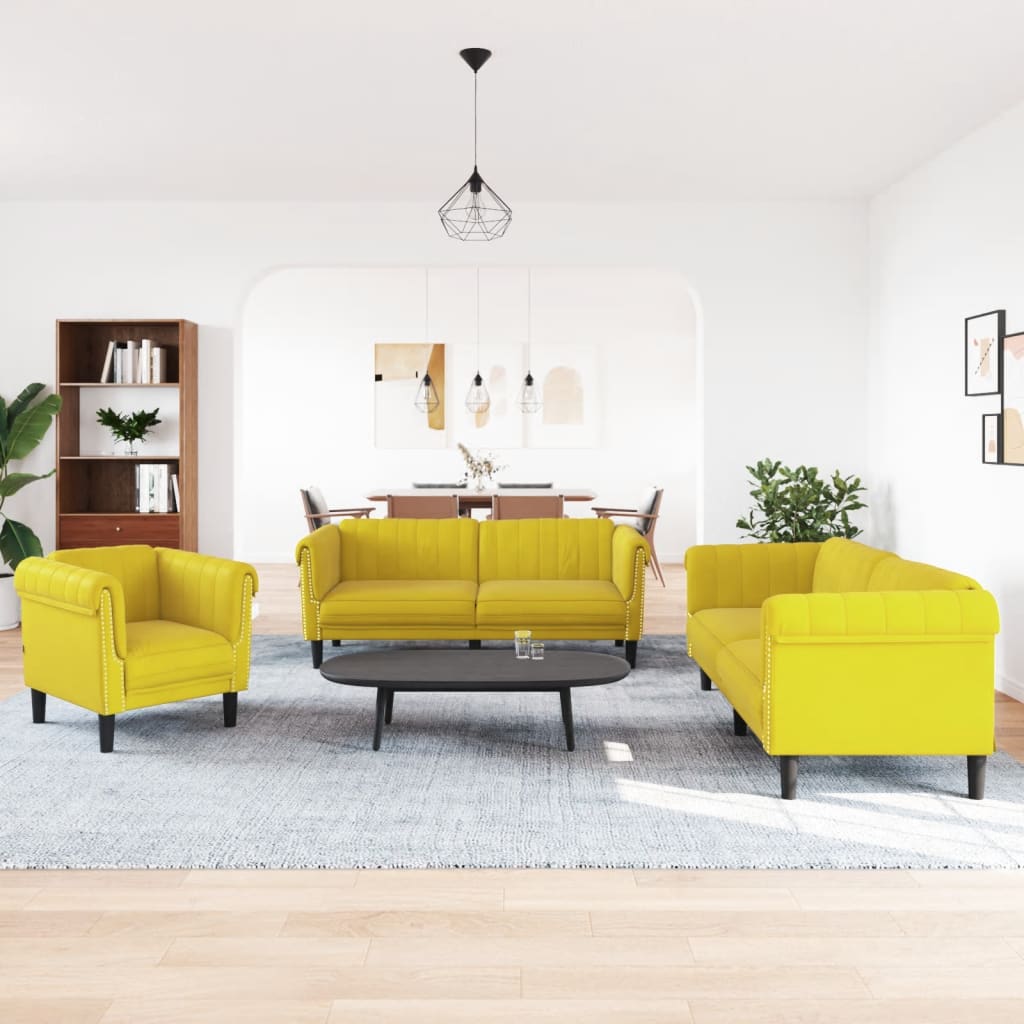 3 Pcs conjunto de sofás veludo amarelo