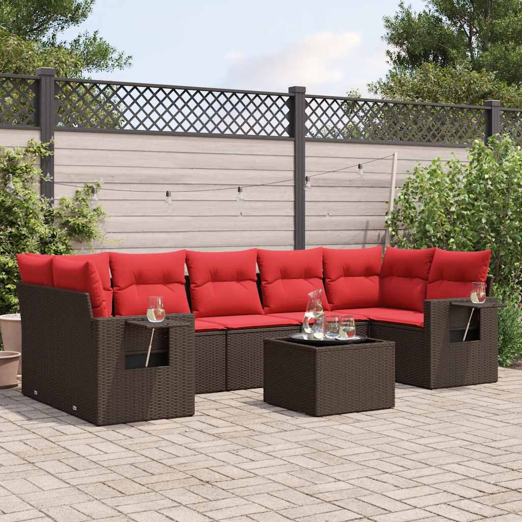 Conjunto de sofá de jardim com 8 peças e almofadas em rattan sintético marrom
