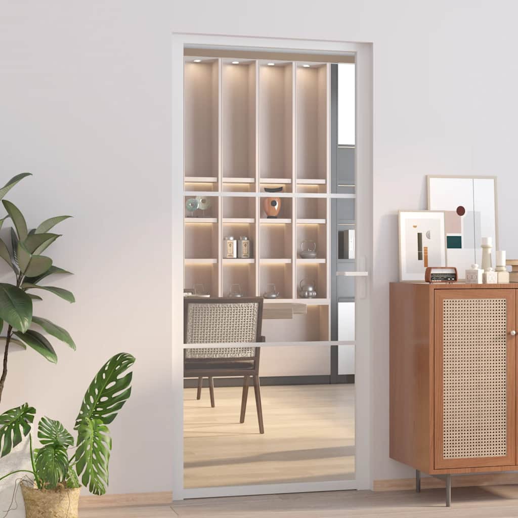 Porta de interior 93x201,5 cm vidro esg e alumínio branco