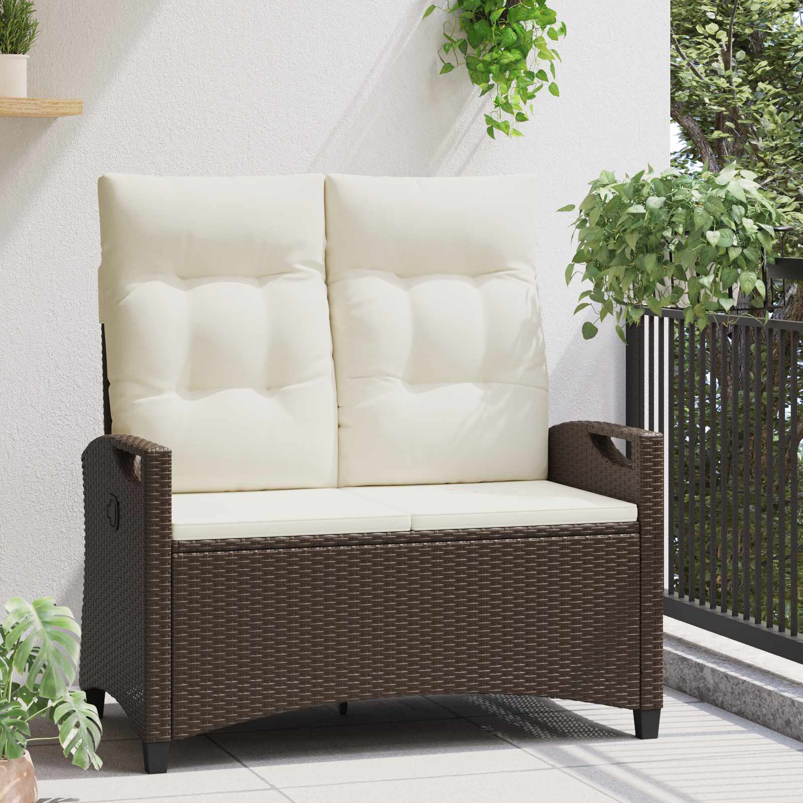Banco de jardim marrom e creme 105 x 60 x 112 cm
