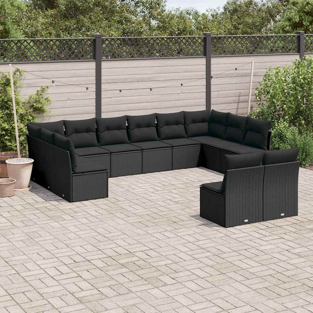 12 Pcs conjunto de sofás de jardim c/ almofadões vime PE preto