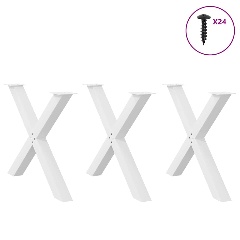 Pés para mesa de jantar em formato de x, 3 peças, branco, 90x (72-73) cm, aço