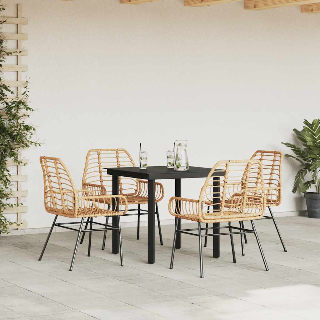 Conjunto jantar jardim 5 peças vidro vime PE castanho