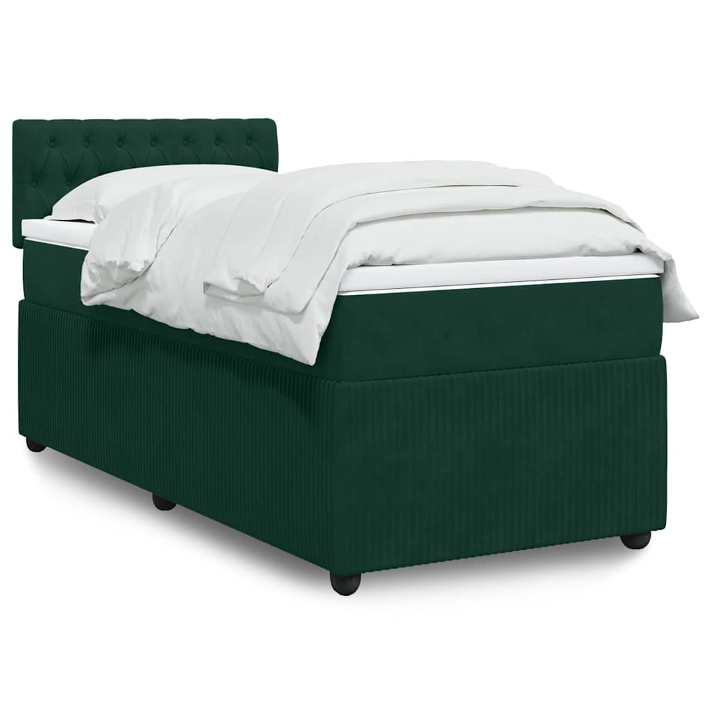 Cama com molas/colchão 90x200 cm veludo verde-escuro
