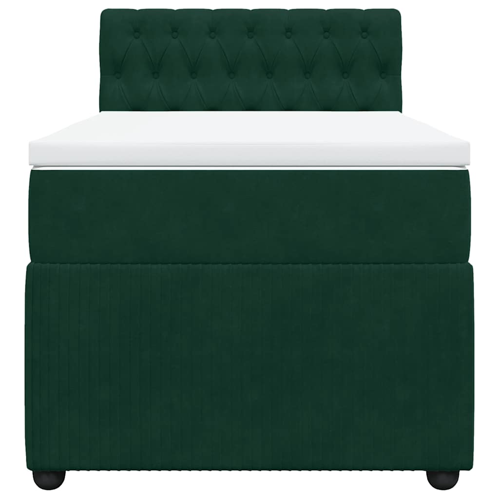 Cama com molas/colchão 90x200 cm veludo verde-escuro