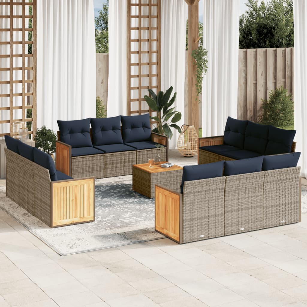 Conjunto de sofá de jardim com 13 peças e almofadas em rattan sintético cinza