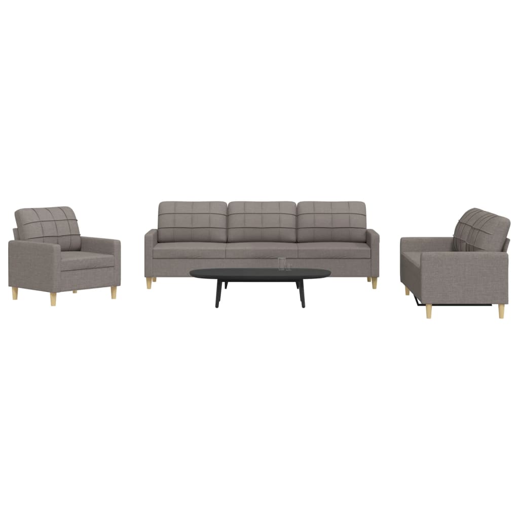 3 Pcs conjunto de sofás tecido cinzento-acastanhado