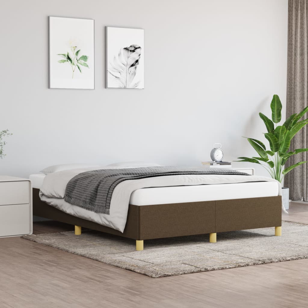Estrutura de cama sem colchão 140x190 cm tecido castanho-escuro