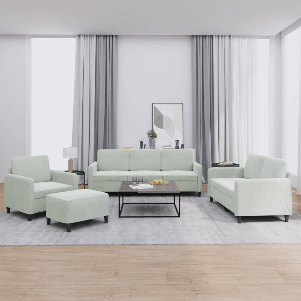 4 Pcs conjunto de sofás veludo cinzento-claro