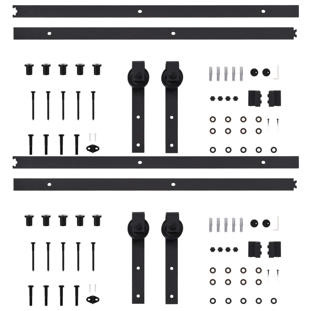 Kits de ferragens para porta deslizante 2 pcs 183 cm aço preto