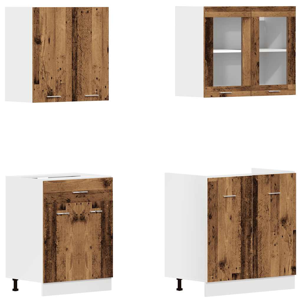 4 Pcs armário de cozinha conjunto deriv. madeira lyon madeira velha
