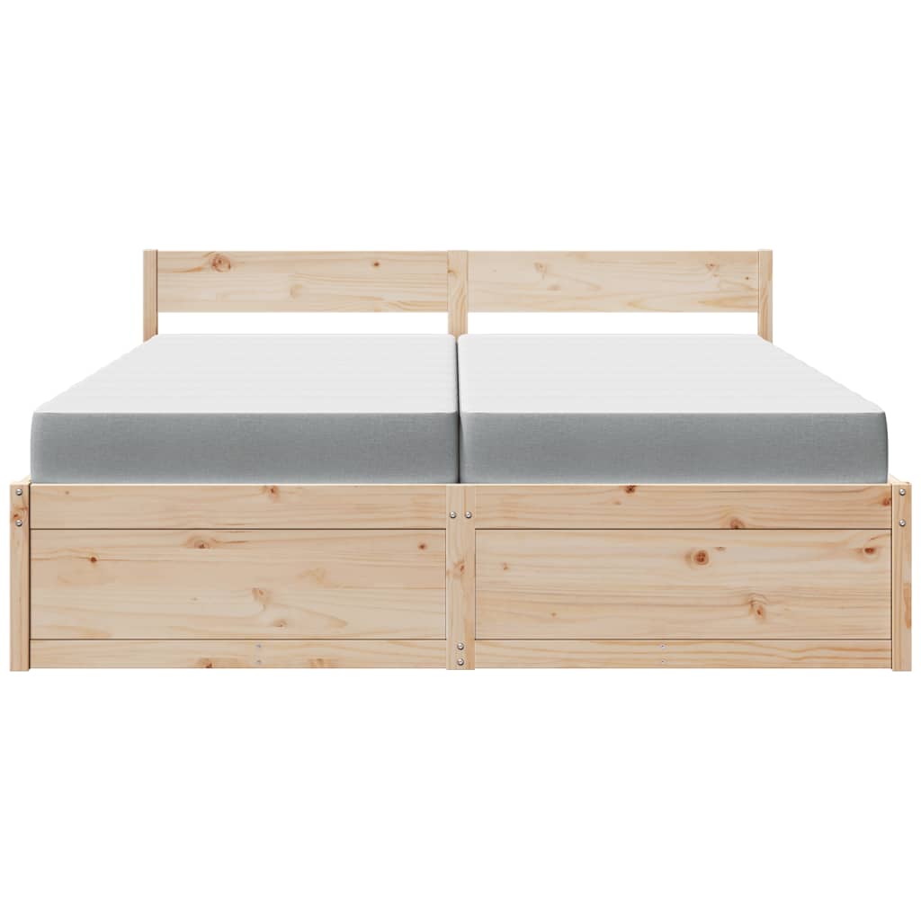 Cama com gavetas e colchão 200x200 cm madeira de pinho maciça