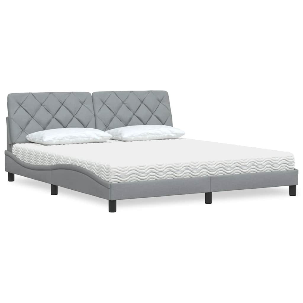 Cama com colchão 180x200 cm tecido cinzento-claro