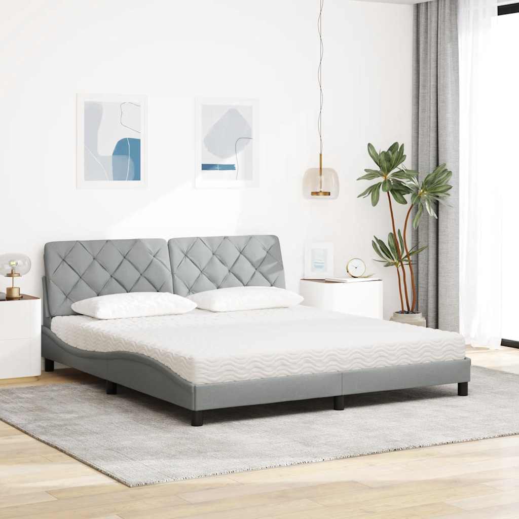 Cama com colchão 180x200 cm tecido cinzento-claro