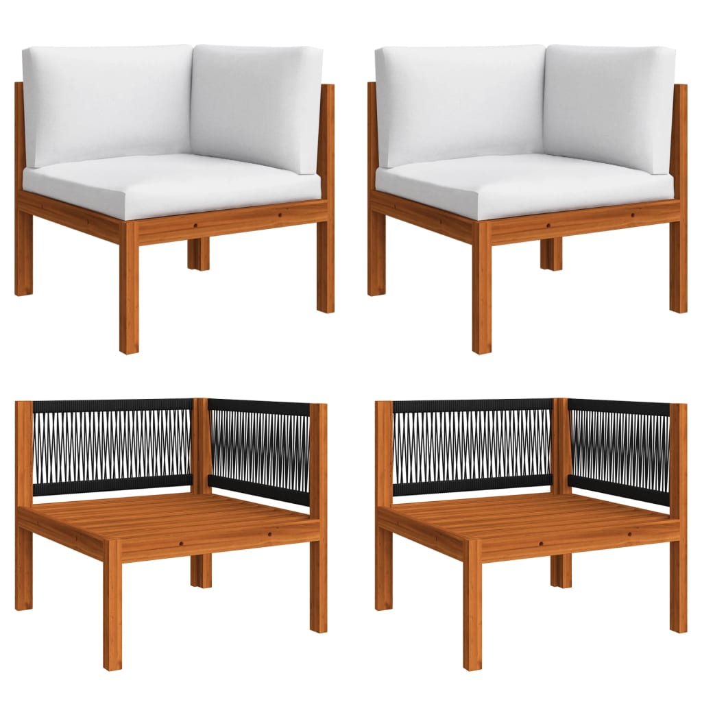 Conjunto de lounge de jardim com 6 peças e almofadas em madeira de acácia creme e corda