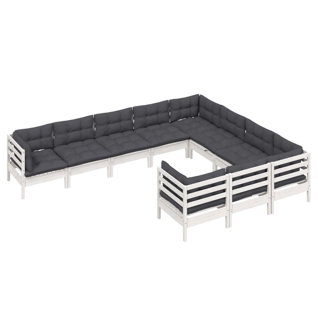 10 Pcs conjunto lounge de jardim c/ almofadões pinho branco