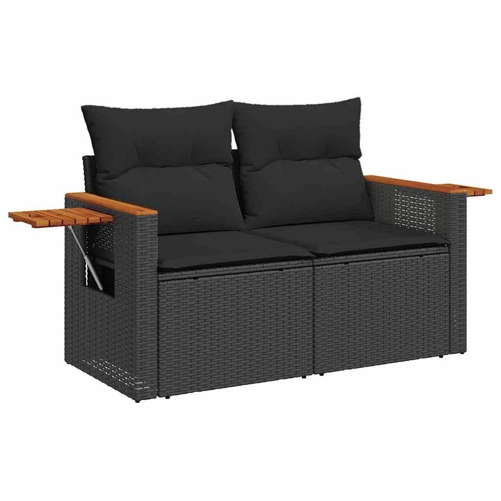 6 Pcs conjunto sofás jardim c/ almofadões vime PE/acácia preto