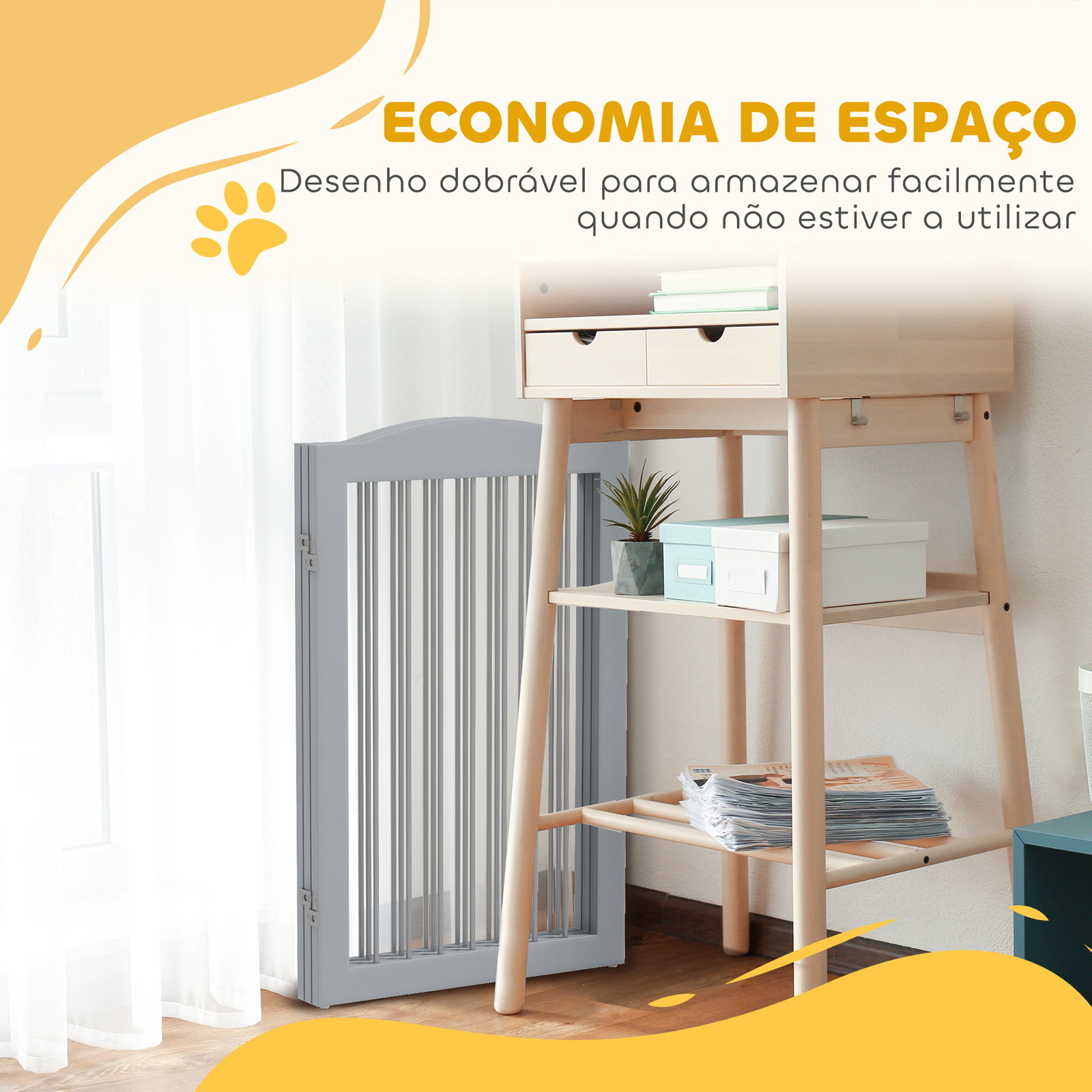 Barreira de segurança para cães barreira de segurança para escadas e portas dobrável com suporte de pé 154x30x80cm cinzento