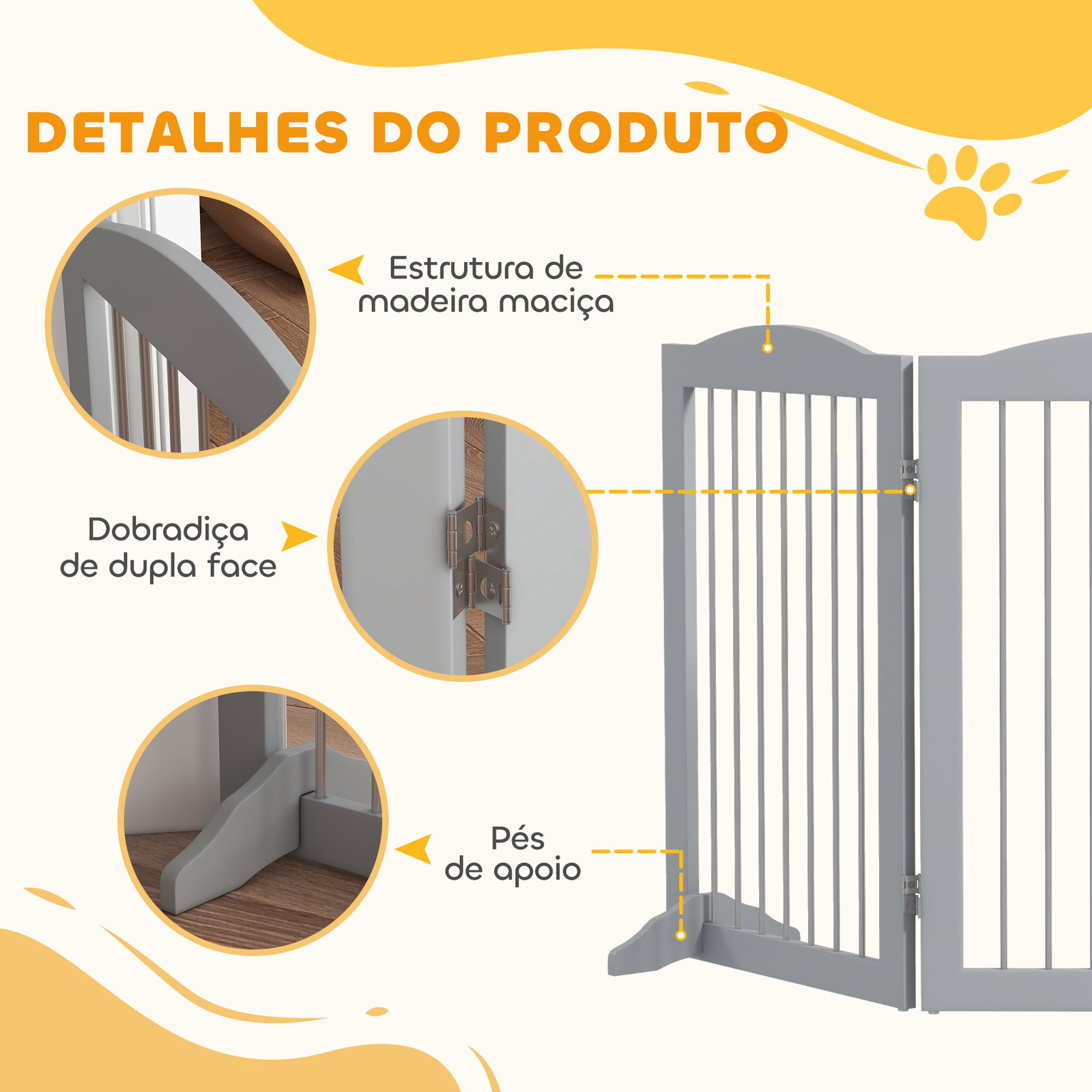Barreira de segurança para cães barreira de segurança para escadas e portas dobrável com suporte de pé 154x30x80cm cinzento
