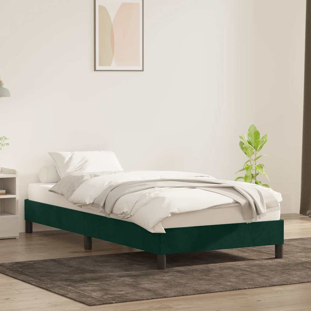 Estrutura de cama sem colchão 100x210 cm veludo verde-escuro