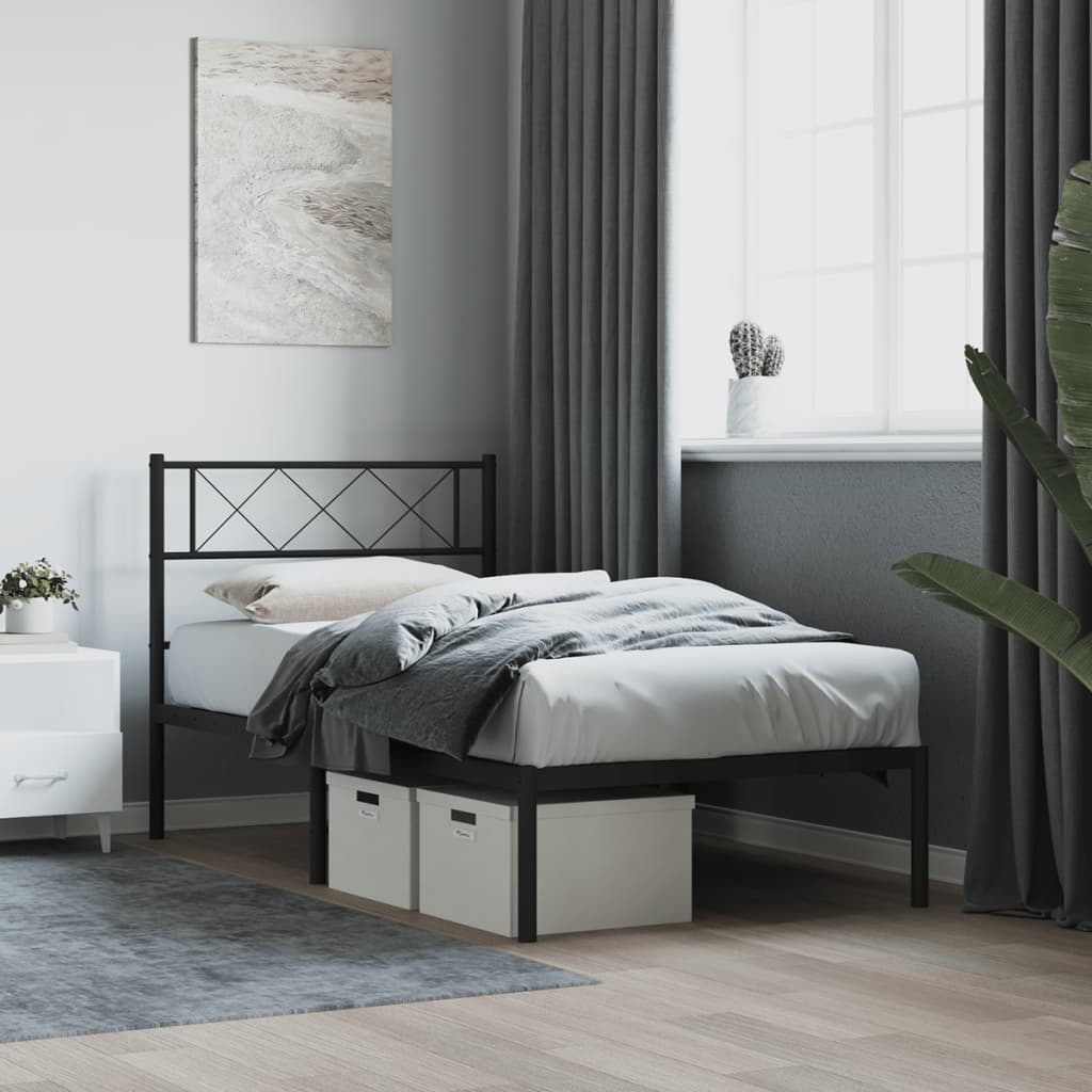 Estrutura de cama metal s/ colchão c/ cabeceira 75x190 cm preto
