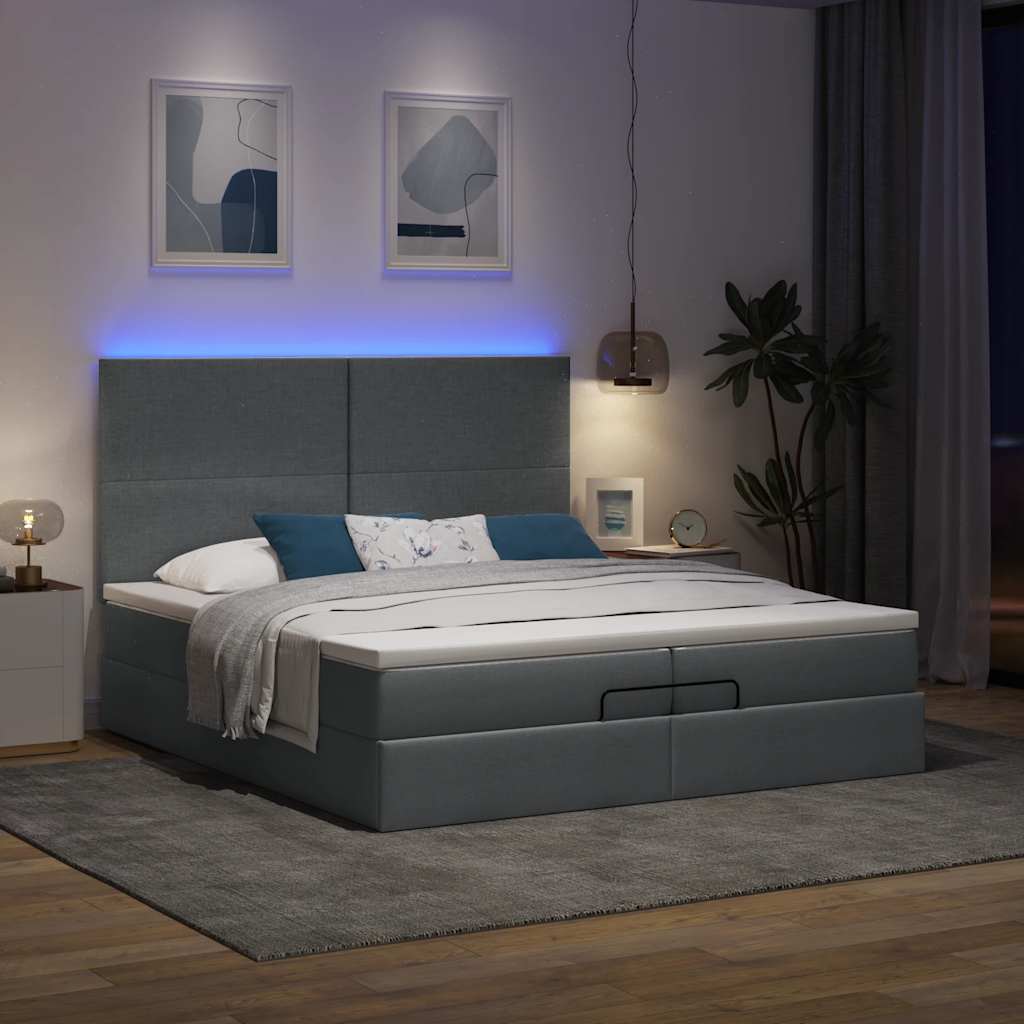 Estrutura de cama otomana com colchões tecido cinzento escuro