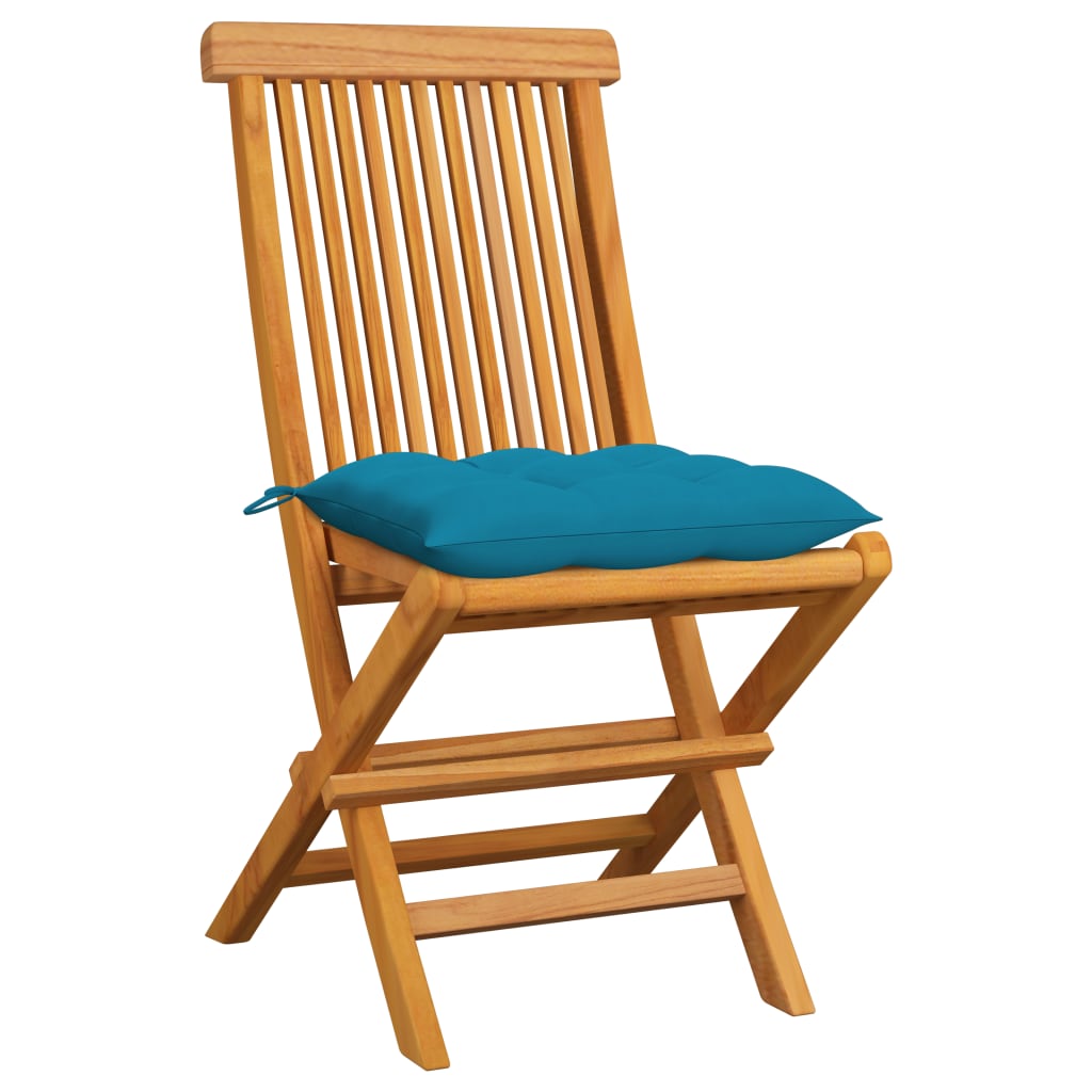 Cadeiras de jardim c/ almofadões azul-claro 6 pcs teca maciça