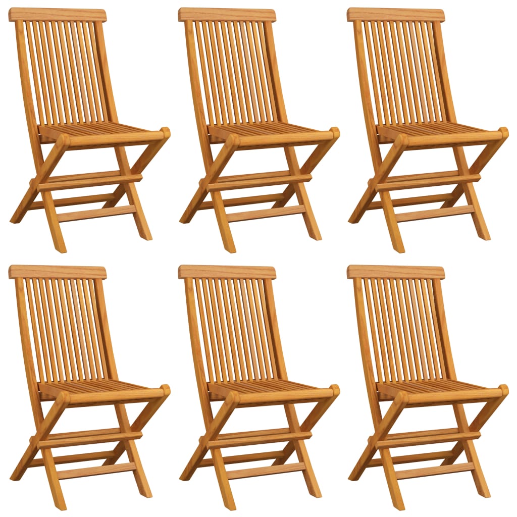 Cadeiras de jardim c/ almofadões azul-claro 6 pcs teca maciça